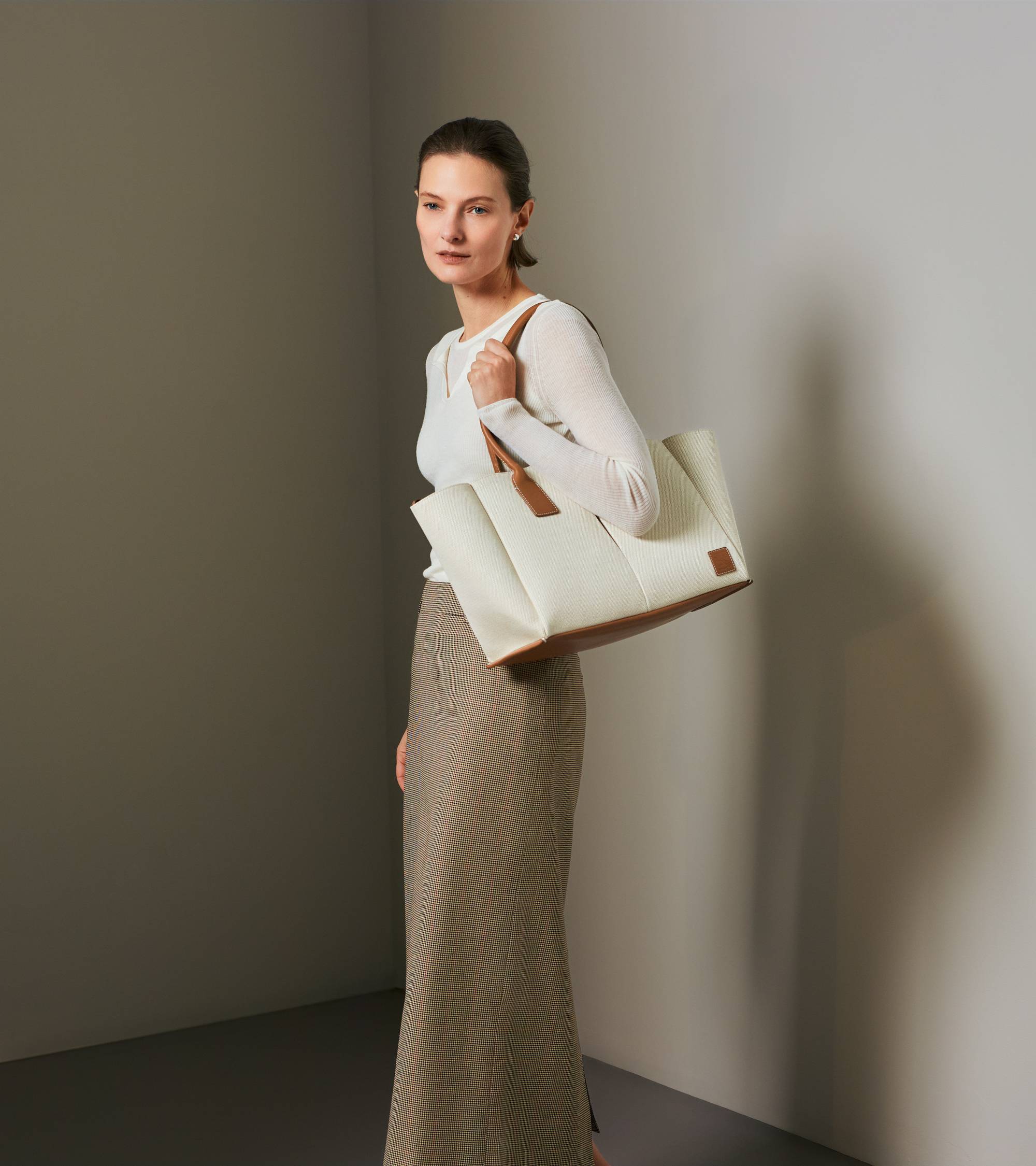 Grand sac cabas Elena en toile coton et cuir grainé - Image 5
