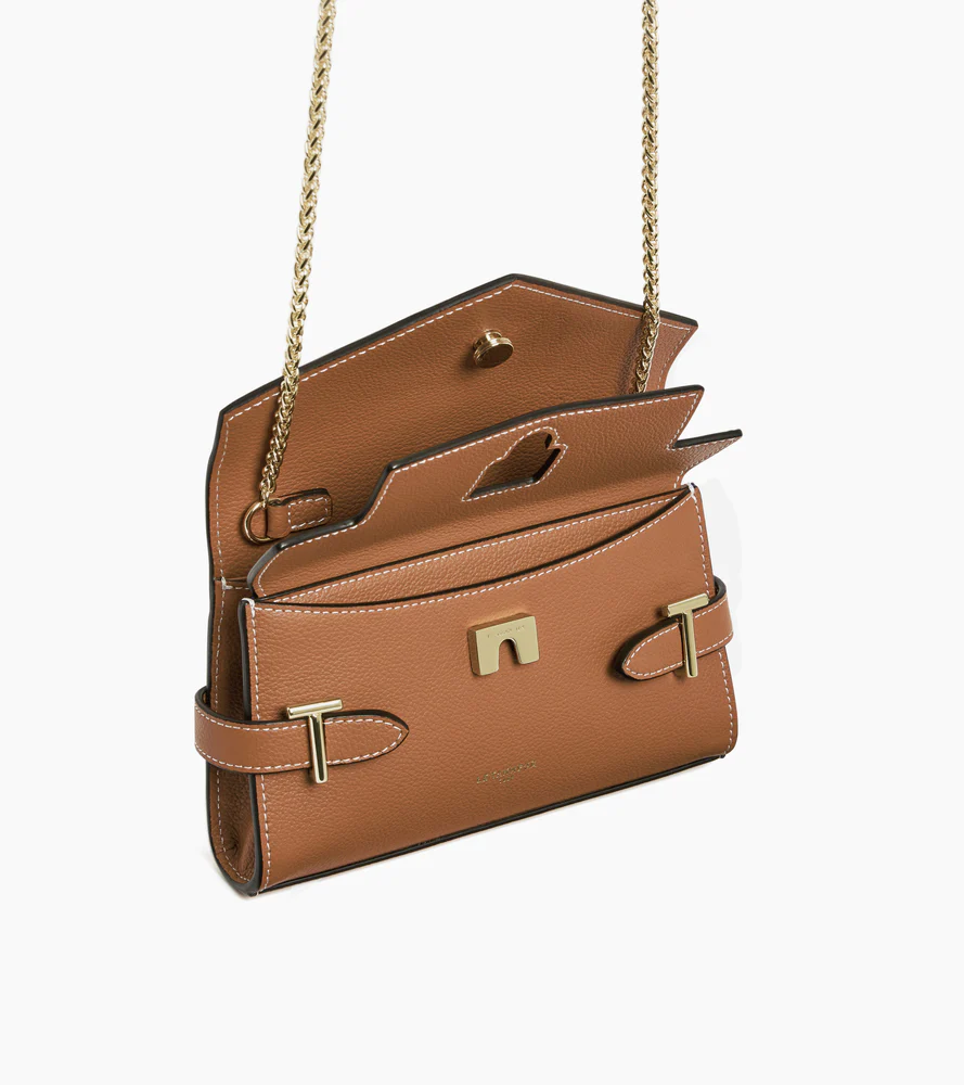 Sac pochette avec bandoulière double rabat Emilie en cuir grainé - Image 5